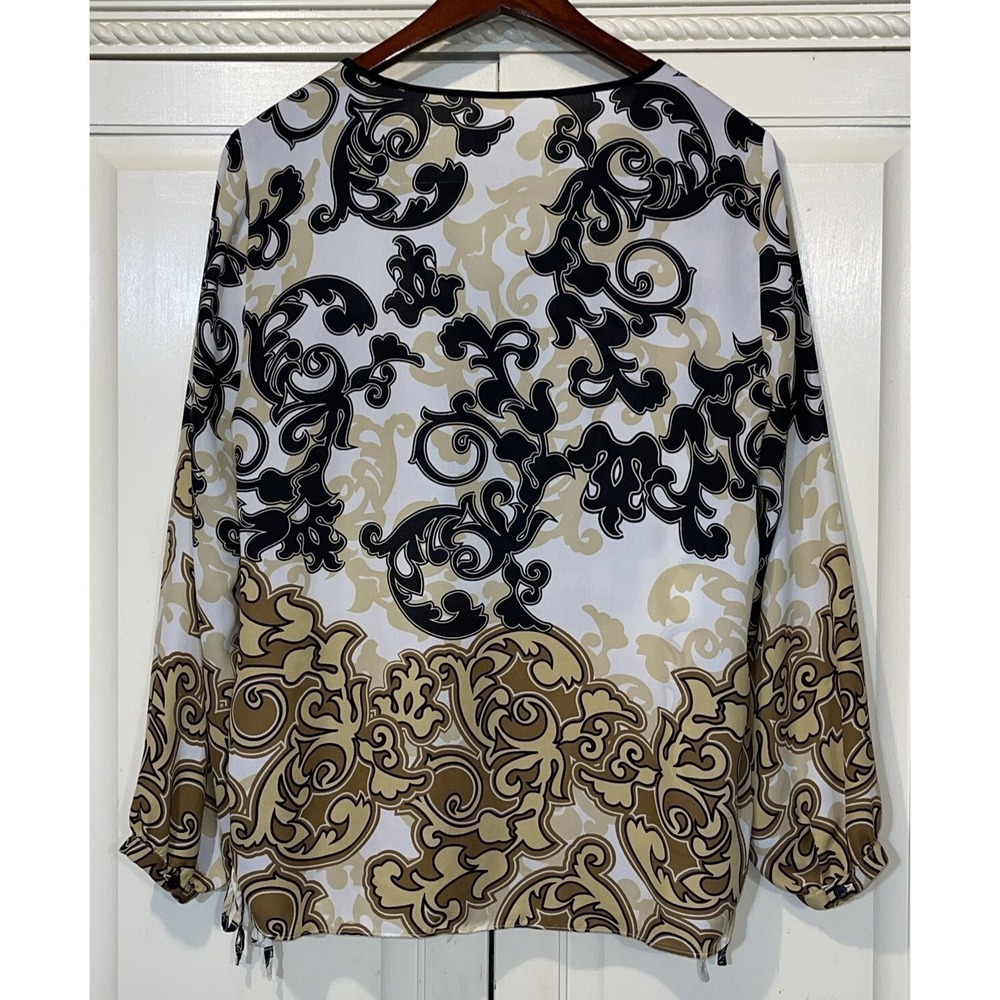JM Collection Blouse Women 14 Top Flowy Embroidered Trim Side Ties Colorful - Picture 3 of 9